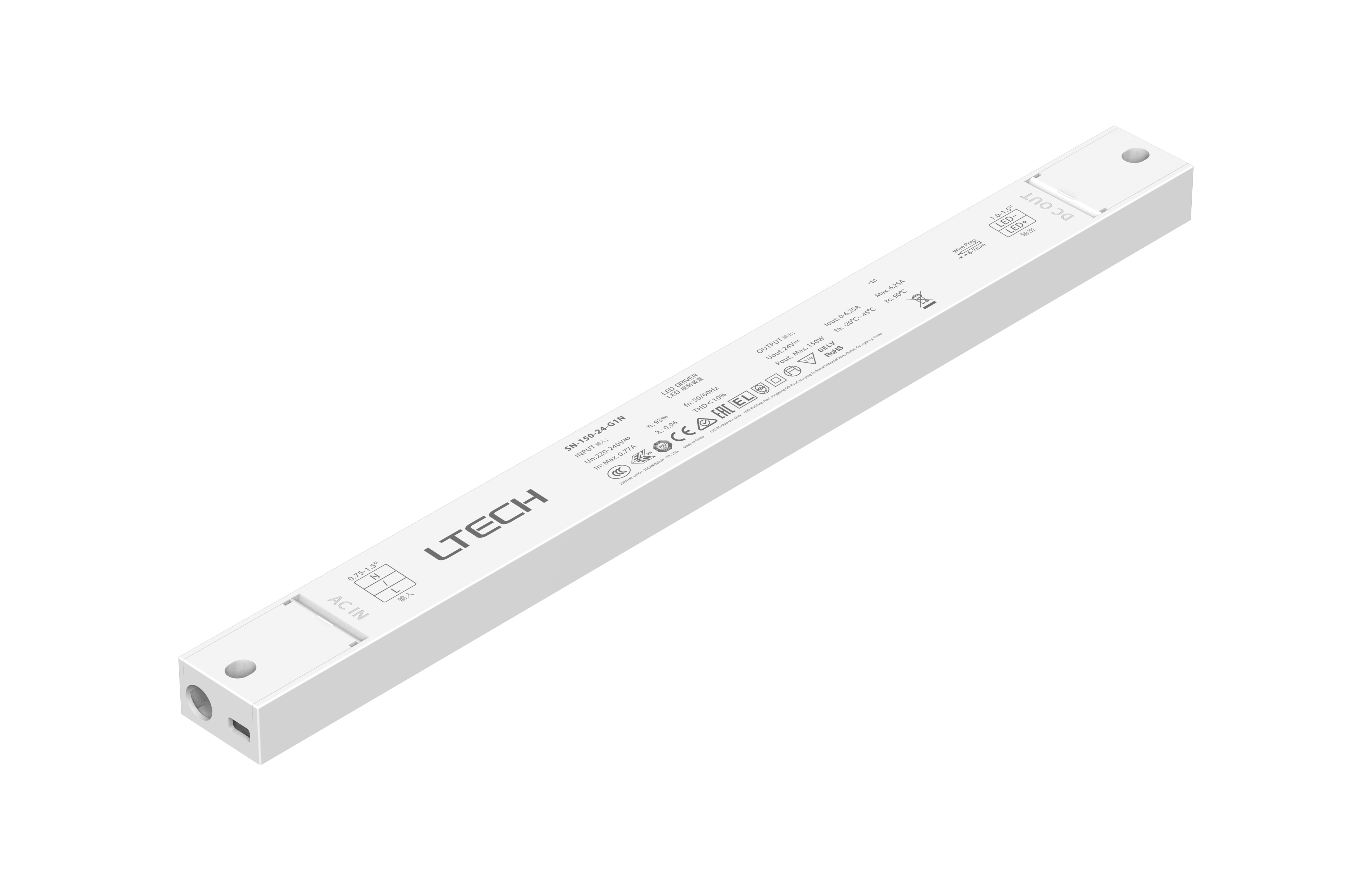 SN-150-24-G1N  Intelligent Constant Voltage  LED Driver; ON/OFF; 150W; 24VDC 6.25A ; 220-240Vac; IP20; 5yrs Warrenty.